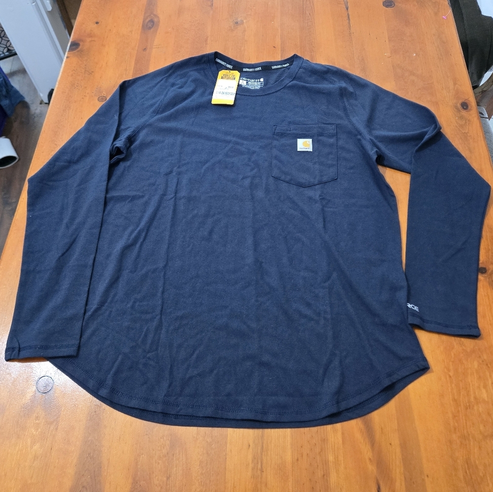 Carhartt Men's Unisex Dark Navy Blue Long Sleeve Tee Size Large Force Midweight